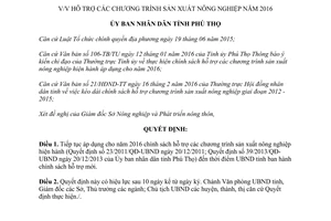 Quyết định 06/2016/QĐ-UBND hỗ trợ các chương trình sản xuất nông nghiệp Phú Thọ