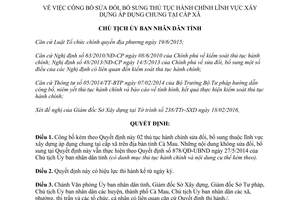 Quyết định 289/QĐ-UBND sửa đổi thủ tục hành chính xây dựng cấp xã Cà Mau 2016