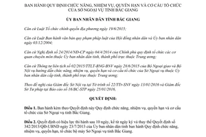 Quyết định 89/2016/QĐ-UBND chức năng nhiệm vụ quyền hạn cơ cấu sở ngoại vụ Bắc Giang 2016