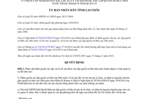 Quyết định 02/2016/QĐ-UBND phân cấp thẩm quyền xác lập xử lý tài sản nhà nước Lai Châu 2016