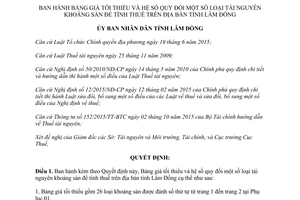 Quyết định 05/2016/QĐ-UBND Bảng giá tối thiểu tài nguyên khoáng sản để tính thuế Lâm Đồng