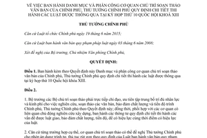 Quyết định 196/QĐ-TTg danh mục phân công cơ quan chủ trì soạn thảo văn bản của Chính phủ