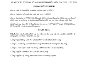 Quyết định 280/QĐ-UBND kiện toàn Hội đồng Phối hợp phổ biến giáo dục pháp luật Hà Tĩnh 2016