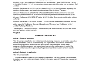 Circular 01/2016/TT-BGTVT aviation security program quality control Vietnam aviation security