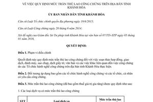 Quyết định 01/2016/QĐ-UBND quy định mức trần thù lao công chứng Khánh Hòa