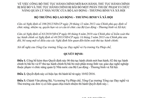 Quyết định 158/QĐ-LĐTBXH thủ tục hành chính mới bị bãi bỏ 2016