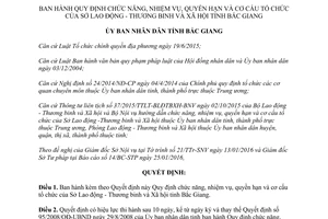 Quyết định 91/2016/QĐ-UBND chức năng quyền hạn cơ cấu sở lao động thương binh xã hội Bắc Giang 2016