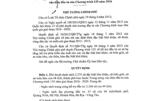 Quyết định 204/QĐ-TTg danh sách xã đặc biệt khó khăn xã biên giới diện đầu tư Chương trình 135 2016