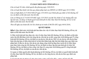 Quyết định 01/2016/QĐ-UBND mức trích kinh phí tổ chức bồi hỗ trợ tái định cư khi thu hồi đất Sơn La