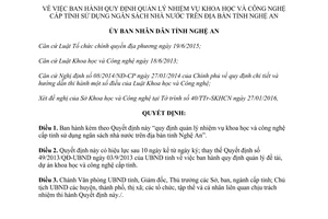 Quyết định 14/2016/QĐ-UBND quản lý nhiệm vụ khoa học công nghệ cấp tỉnh sử dụng ngân sách Nghệ An