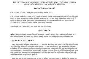 Quyết định 206/QĐ-TTg Quy hoạch tổng thể phát triển kinh tế xã hội tỉnh Hà Giang 2020