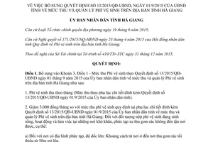 Quyết định 03/2016/QĐ-UBND bổ sung 13/2015/QĐ-UBND mức thu quản lý phí vệ sinh Hà Giang