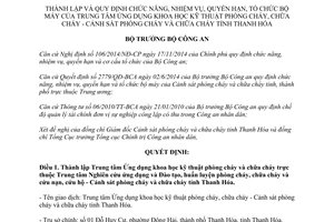 Quyết định 396/QĐ-BCA thành lập Trung tâm Ứng dụng khoa học kỹ thuật phòng cháy chữa cháy 2016