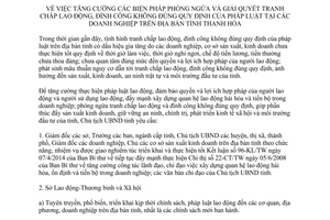 Chỉ thị 07/CT-UBND phòng ngừa giải quyết tranh chấp lao động đình công trái luật Thanh Hóa 2016