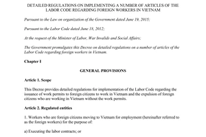 Decree No. 11/2016/ND-CP detailed Labor Code foreign workers in Vietnam 2016