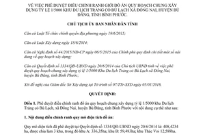 Quyết định 278/QĐ-UBND điều chỉnh ranh giới đồ án quy hoạch khu du lịch Trảng cỏ Bù Lạch Bình Phước
