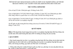 Quyết định 208/QĐ-TTg mạng lưới đơn vị sự nghiệp công lập thuộc Bộ Giao thông vận tải đến 2020