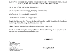 Thông tư 03/2016/TT-TANDTC quy chế hoạt động Hội đồng thi tuyển chọn Thẩm phán sơ trung cao cấp