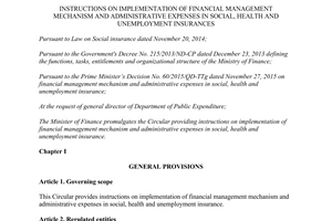 Circular 20/2016/TT-BTC financial management administrative expenses in social heath unemployment insurance