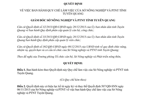 Quyết định 50/QĐ-SNN Quy chế làm việc Sở Nông nghiệp Phát triển nông thôn Tuyên Quang 2016