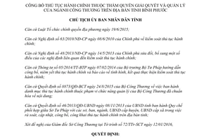 Quyết định 279/QĐ-UBND 2016 công bố thủ tục thuộc thẩm quyền ngành Công Thương Bình Phước