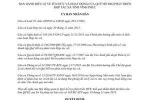 Quyết định 08/2016/QĐ-UBND điều lệ tổ chức hoạt động quỹ hỗ trợ phát triển hợp tác xã Vĩnh Phúc 2016