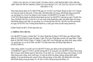 Kết luận 24/KL-TTrB hóa chất chế phẩm diệt côn trùng khuẩn gia dụng y tế Cục Quản lý môi trường 2016