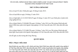 Quyết định 229/QĐ-TTg cơ chế thực hiện chiến lược quy hoạch phát triển ngành công nghiệp ô tô 2016