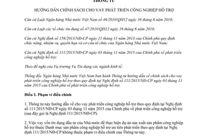 Thông tư 01/2016/TT-NHNN hướng dẫn chính sách cho vay phát triển công nghiệp hỗ trợ