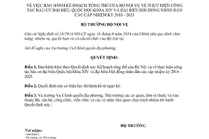 Quyết định 120/QĐ-BNV kế hoạch công tác bầu cử đại biểu quốc hội đại biểu hội đồng nhân dân các cấp 2016