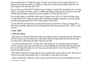 Kế hoạch 10/KH-UBND nâng cao năng suất chất lượng sản phẩm hàng hóa doanh nghiệp Hậu Giang