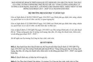 Quyết định 410/QĐ-BGDĐT giáo dục lý tưởng cách mạng đạo đức lối sống thanh thiếu niên 2015 2020 2016