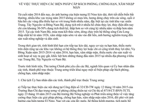 Chỉ thị 04/CT-TTg thực hiện biện pháp cấp bách phòng chống hạn xâm nhập mặn