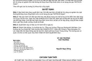 Quyết định 431/QĐ-BGTVT thiết kế thi công nghiệm thu mặt đường bê tông nhựa rỗng thoát nước