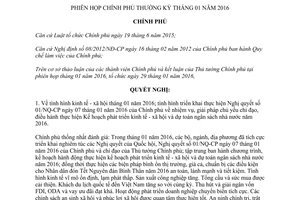 Nghị quyết 10/NQ-CP phiên họp Chính phủ thường kỳ tháng 01 năm 2016