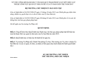 Quyết định 58/QĐ-UBDT Danh mục văn bản pháp luật hết hiệu lực Ủy ban Dân tộc năm 2015 2016