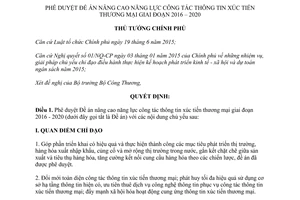 Quyết định 228/QĐ-TTg duyệt đề án nâng cao năng lực công tác thông tin xúc tiến thương mại 2016