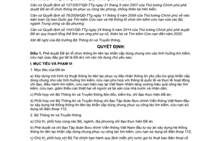 Quyết định 226/QĐ-TTg tổ chức thông tin liên lạc khẩn cấp dùng chung cho tình huống tìm kiếm cứu nạn