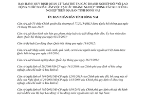 Quyết định 07/2016/QĐ-UBND quản lý tạm trú lao động nước ngoài doanh nghiệp công nghiệp Đồng Nai