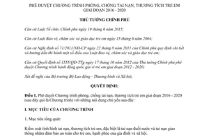 Quyết định 234/QĐ-TTg chương trình phòng chống tai nạn thương tích trẻ em 2016 2020