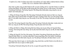 Thông báo 33/TB-VPCP ý kiến Thủ tướng Nguyễn Tấn Dũng điều chỉnh phân công công tác thành viên Chính phủ