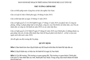 Quyết định 243/QĐ-TTg kế hoạch triển khai thi hành bộ luật dân sự 2016