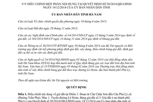 Quyết định 02/2016/QĐ-UBND điều chỉnh Quyết định 50/2014/QĐ-UBND do tỉnh Hà Nam ban hành