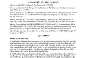 Quyết định 08/2016/QĐ-UBND chức năng nhiệm vụ quyền hạn tổ chức của sở khoa học công nghệ Lạng Sơn