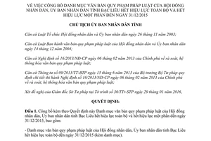 Quyết định 236/QĐ-UBND danh mục văn bản quy phạm pháp luật hết hiệu lực 31 12 2015 Bạc Liêu 2016