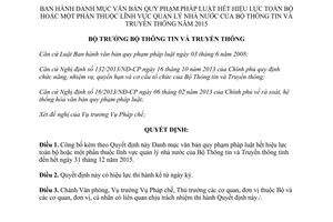 Quyết định 203/QĐ-BTTTT danh mục văn bản pháp luật hết hiệu lực năm 2015 2016