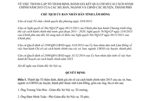 Quyết định 249/QĐ-UBND Tổ thẩm định đánh giá chỉ số cải cách hành chính Lâm Đồng 2015 2016