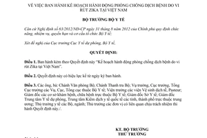 Quyết định 460/QĐ-BYT kế hoạch hành động phòng chống dịch bệnh do vi rút Zika 2016