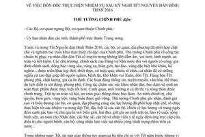 Công điện 252/CĐ-TTg đôn đốc thực hiện nhiệm vụ sau kỳ nghỉ Tết nguyên đán Bính Thân 2016