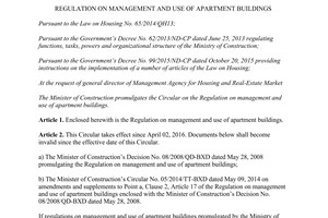 Circular No. 02/2016/TT-BXD management use apartment buildings